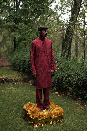 EMBROIDERED MAROON KURTA TROUSER